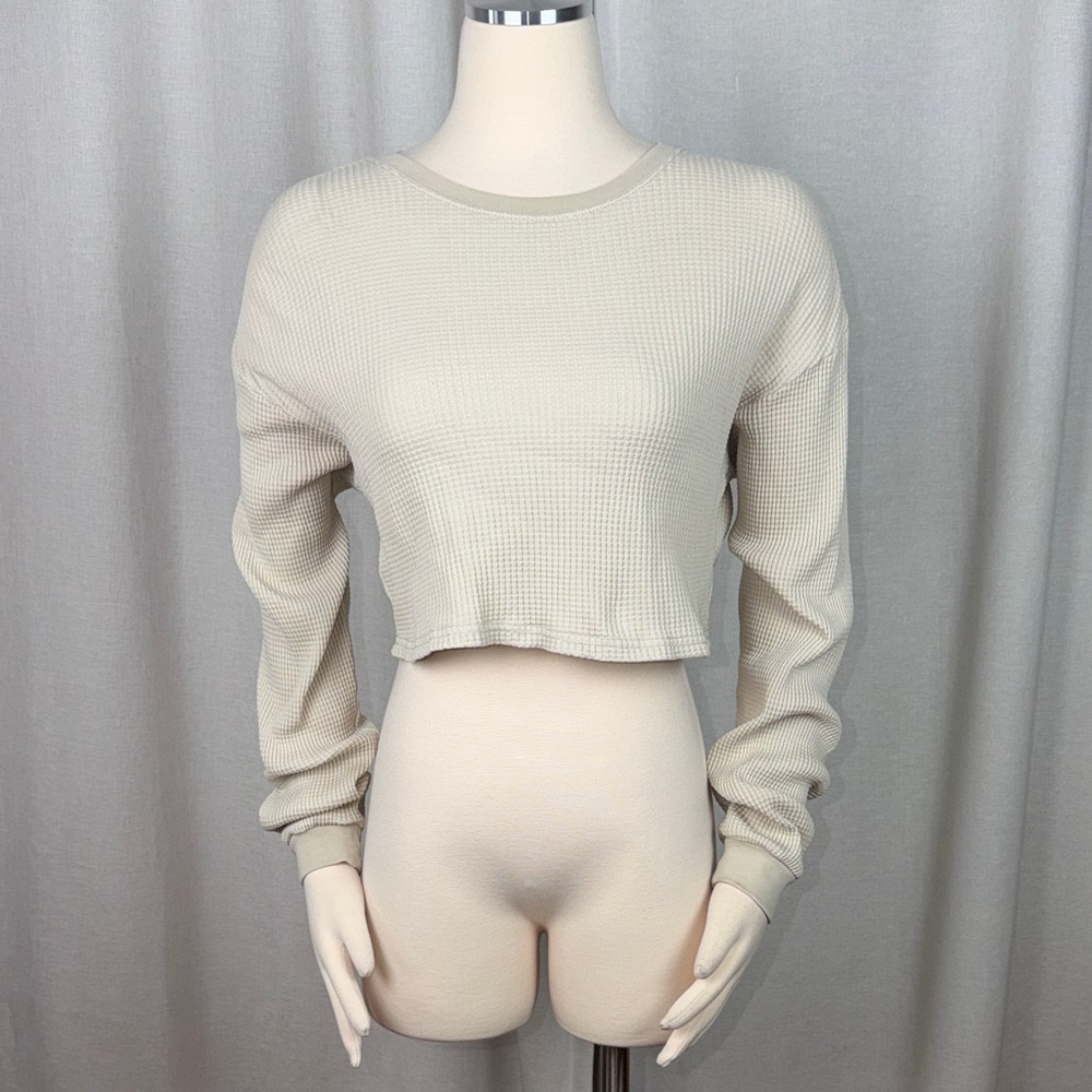 Garage Women's Cream Long Sleeve Waffle Knit Crop Top Size XS
